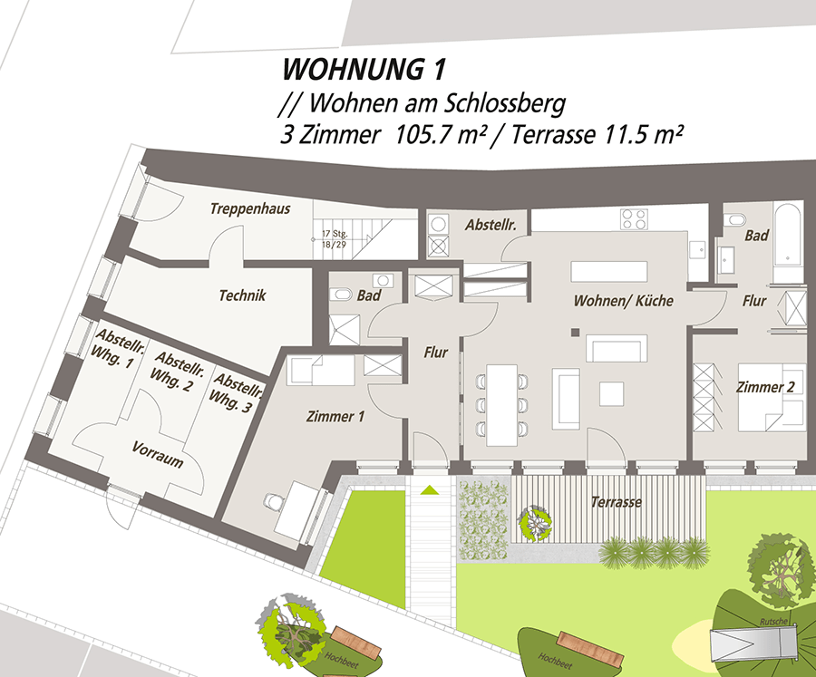 Grundriss 3-Raum-Wohnung "Wohnung 1" Lutherloft