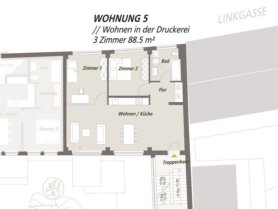 Grundriss 3-Raum-Wohnung "Wohnung 5" Lutherloft