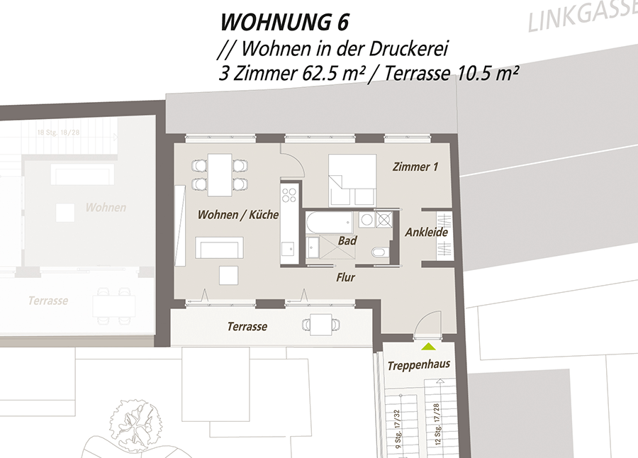 Grundriss 3-Raum-Wohnung "Wohnung 6" Lutherloft