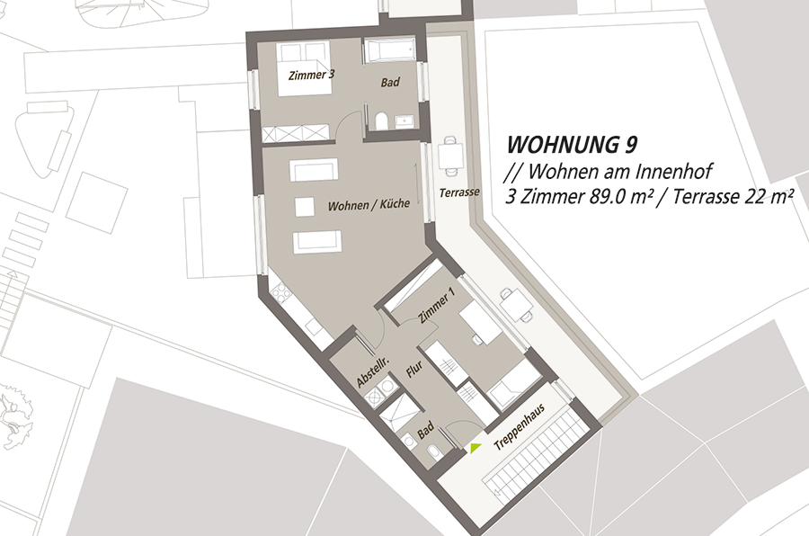 Grundriss 3-Raum-Wohnung "Wohnung 9" Lutherloft